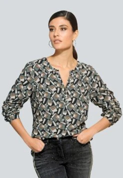 Bluse - Grau Cognac Schwarz