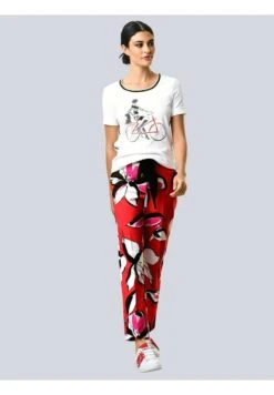 DRUCKHOSE - Stoffhose - Rot,schwarz,off-white -Alba Moda Verkäufe 42023cfe327f487081f9f6dce2b1c2af