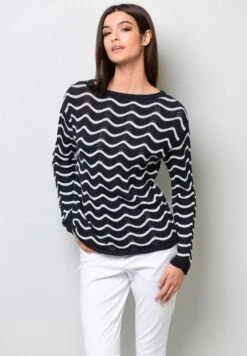 Strickpullover - Marineblau/ Weiß