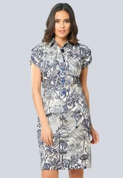 Blusenkleid - Off-white Marineblau