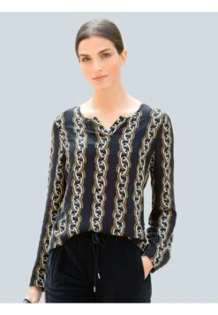 Bluse - Marineblau Senfgelb Off White