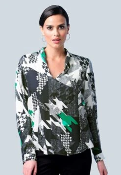 Bluse - Off-white/schwarz/grün/grau