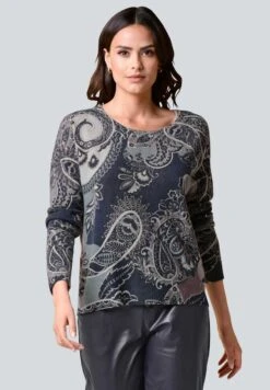 Strickpullover - Salbeigrün Taupe Beige Marineblau