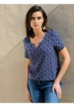 DRUCK - T-Shirt Print - Cognac Marineblau Weiß -Alba Moda Verkäufe 8330fa1dad5e4430ad2c417e30ef51f6