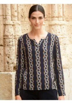 Bluse - Marineblau Senfgelb Off White -Alba Moda Verkäufe 8cf8efb3f50042b7a5a76c2b5b52d431