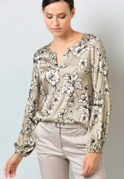 Langarmshirt - Taupe Schwarz Off-white -Alba Moda Verkäufe 8feadc1549a74839a982fad376c973b5