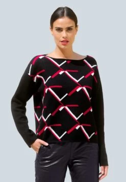Strickpullover - Schwarz,rot,off-white