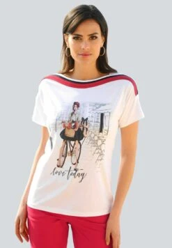 T-Shirt Print - Weiß Rot Marineblau