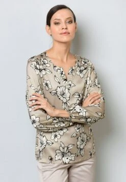 Langarmshirt - Taupe Schwarz Off-white