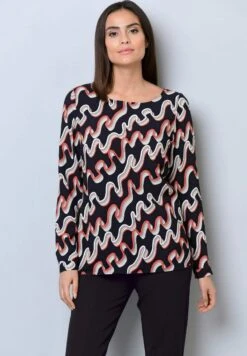 Bluse - Schwarz/koralle/off White