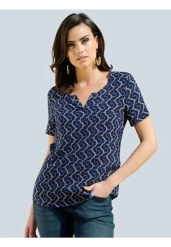 DRUCK - T-Shirt Print - Cognac Marineblau Weiß